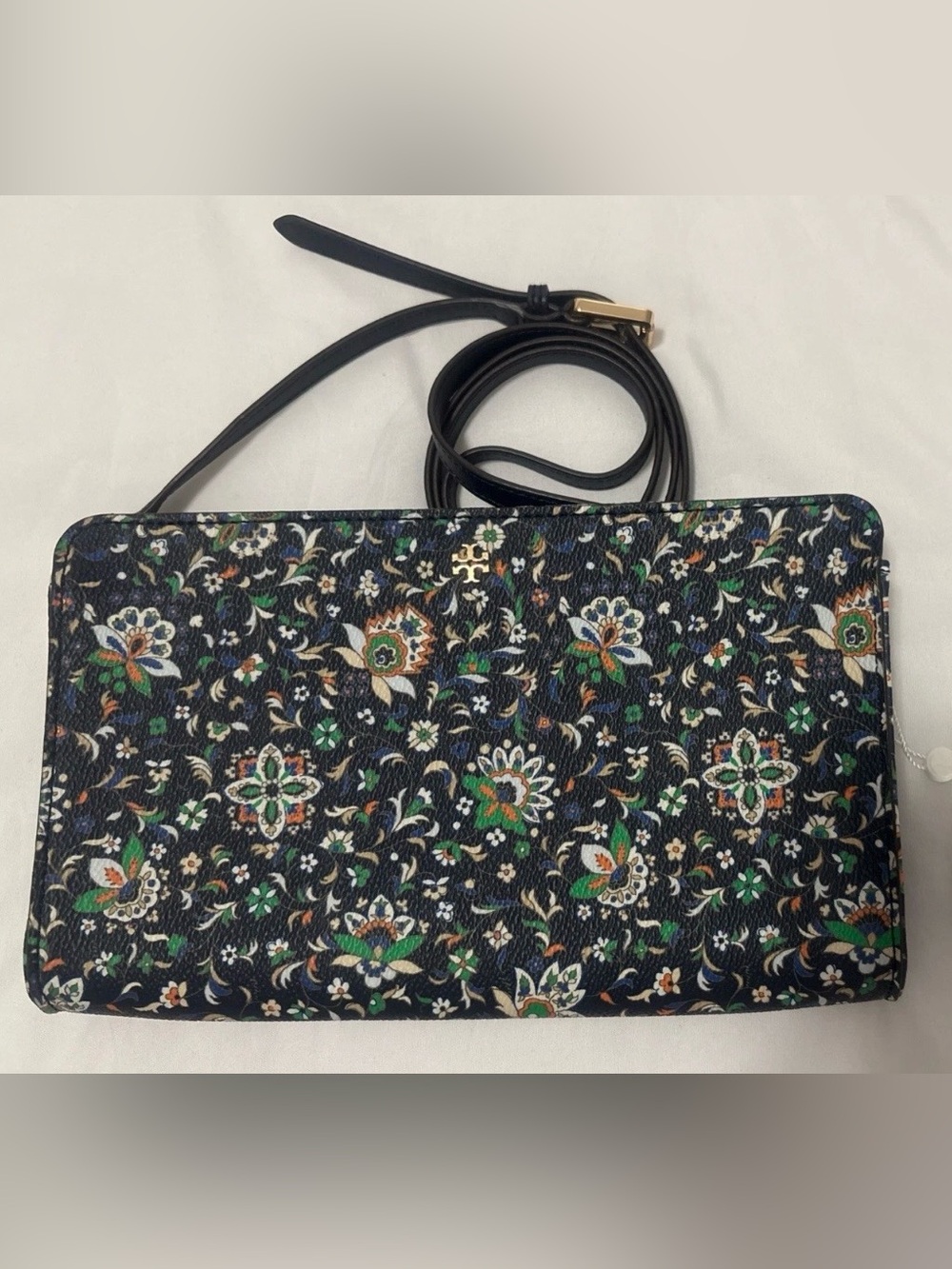 Tory Burch Floral Print Kerrington Navy Soleil Crossbody Bag - Navy Blue/Green
